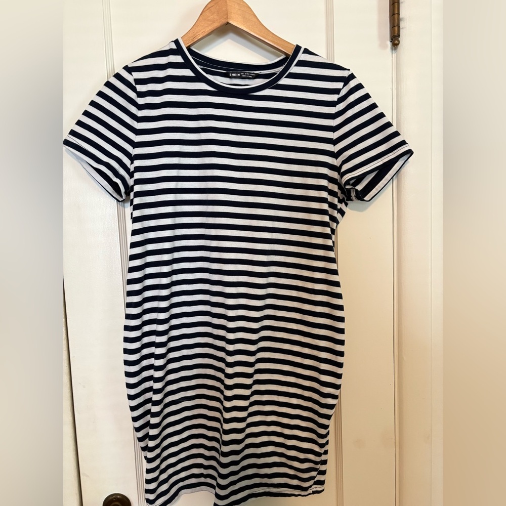 Navy and White Striped Long T-Shirt